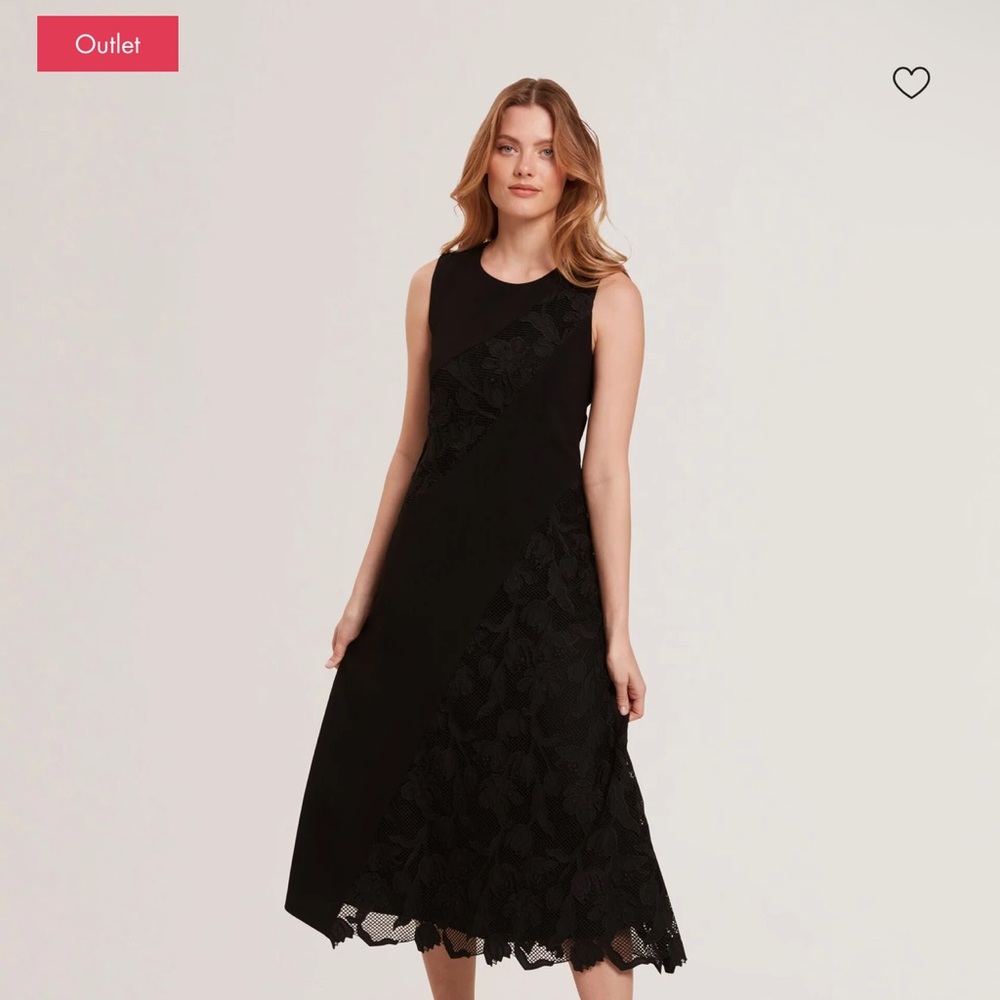 Ted Baker Black Sleeveless Midi Dress with Lace Panels